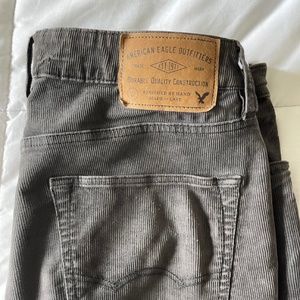 SWANKY DISTINGUISHED Gray Corduroy Cord Thin Slim Fit Pants Trousers 32 x 30